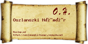 Oszlanszki Hümér névjegykártya
